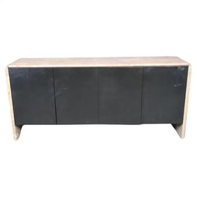 MID CENTURY MODERN EBONIZED MARBLE TOP & SIDED SIDEBOARD