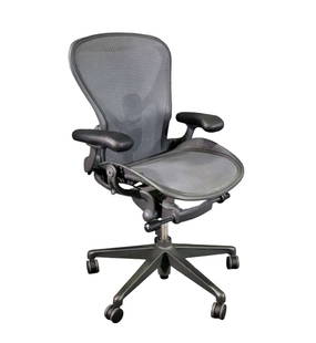 HERMAN MILLER EON OFFICE CHAIR: On casters. Mesh upholstery. Adjustable. Plastic frame. 41 1/8" h x 25" w x 29" d. Seat height 21".
