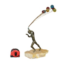 CURTIS JERE BRONZE ON MARBLE SCULPTURE BOY WITH BALLOONS