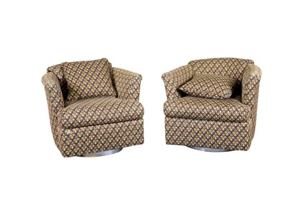 PAIR UPHOLSTERED SWIVEL CLUB CHAIRS