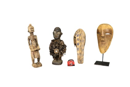 3 CARVED AFRICAN SCULPTURES & 1 MASK
