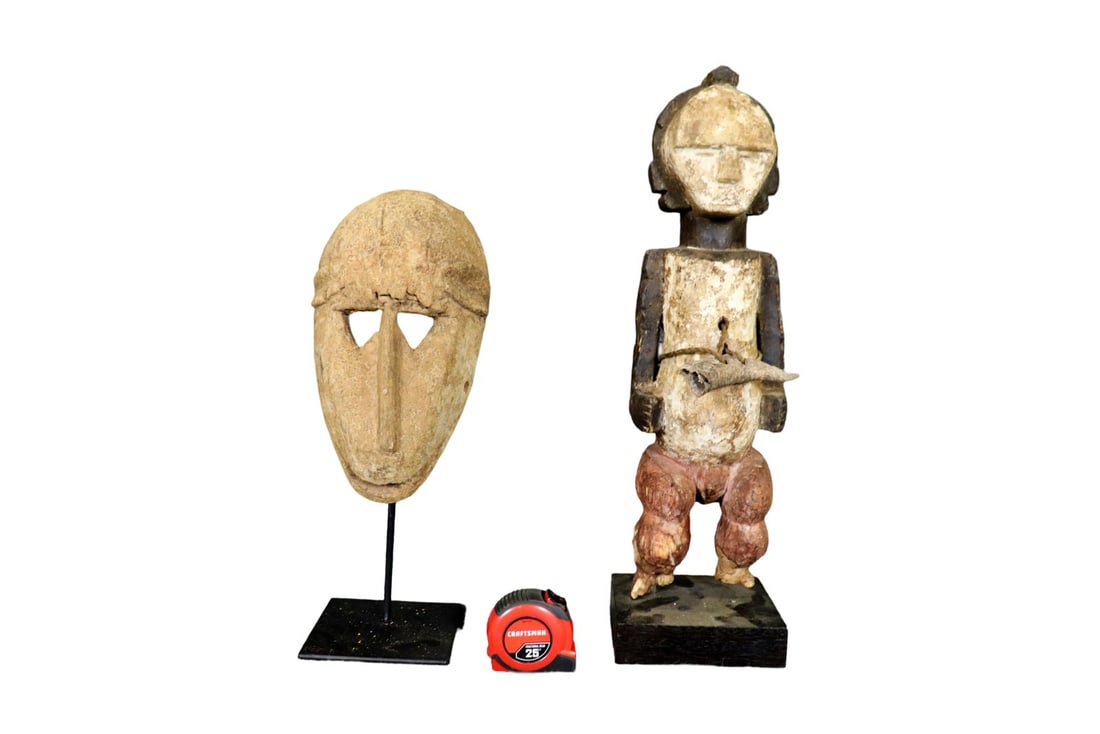 CARVED AFRICAN SCULPTURE & CARVED MASK (1 of 12)