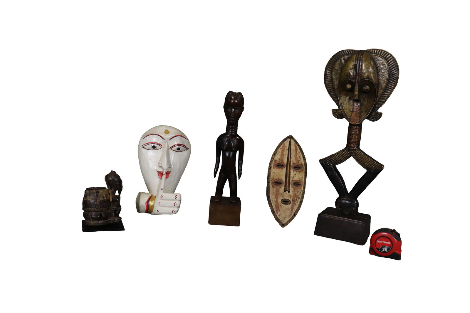 3 CARVED AFRICAN SCULPTURES & 2 MASKS (1 of 20)