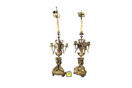 PAIR BRONZE CANDELABRA LAMPS