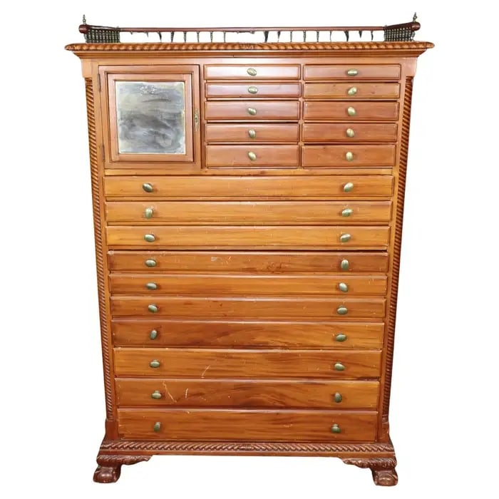 RARE CENTENNIAL WALNUT CHIPPENDALE STYLE COLLECTOR'S DENTAL CABINET (1 of 13)