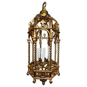 PAIR SOLID BRASS POLISHED BRONZE GOTHIC TWISTED 8 LIGHT LANTERNS