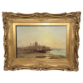 SIGNED JAMES WEBB OIL PAINTING SUNSET OVER THE BAY OF CARTAGENA