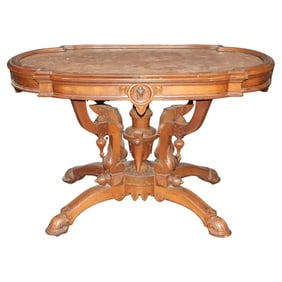 HERTER BROTHERS ATTRIBUTED MARBLE TOP VICTORIAN CENTER TABLE