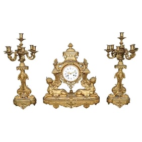 19TH C SIGNED MAISON MARQUIS FRENCH 3 PC CLOCK SET
