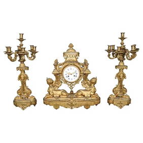 19TH C SIGNED MAISON MARQUIS FRENCH 3 PC CLOCK SET (1 of 19)