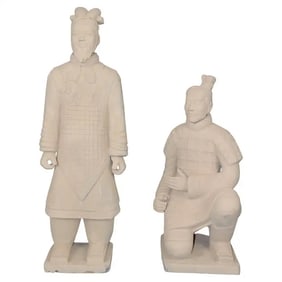 PAIR TERRA COTTA CHINESE WARRIOR SCULPTURES QIN SHIN REPLICAS