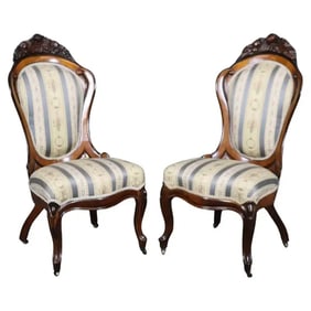 PAIR LAMINATED ROSEWOOD BELTER ATTRIBUTED CARVED SIDE CHAIRS