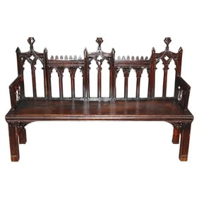 ENGLISH OAK GOTHIC VICTORIAN SETTEE BENCH
