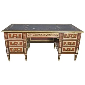 FRENCH LOUIS XVI BRONZE MOUNTED LEATHER TOP EXECUTIVE DESK