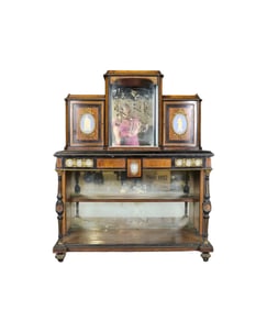 FRENCH BONHEUR DU JOUR LADIES WRITING DESK WITH PORCELAIN PLAQUES