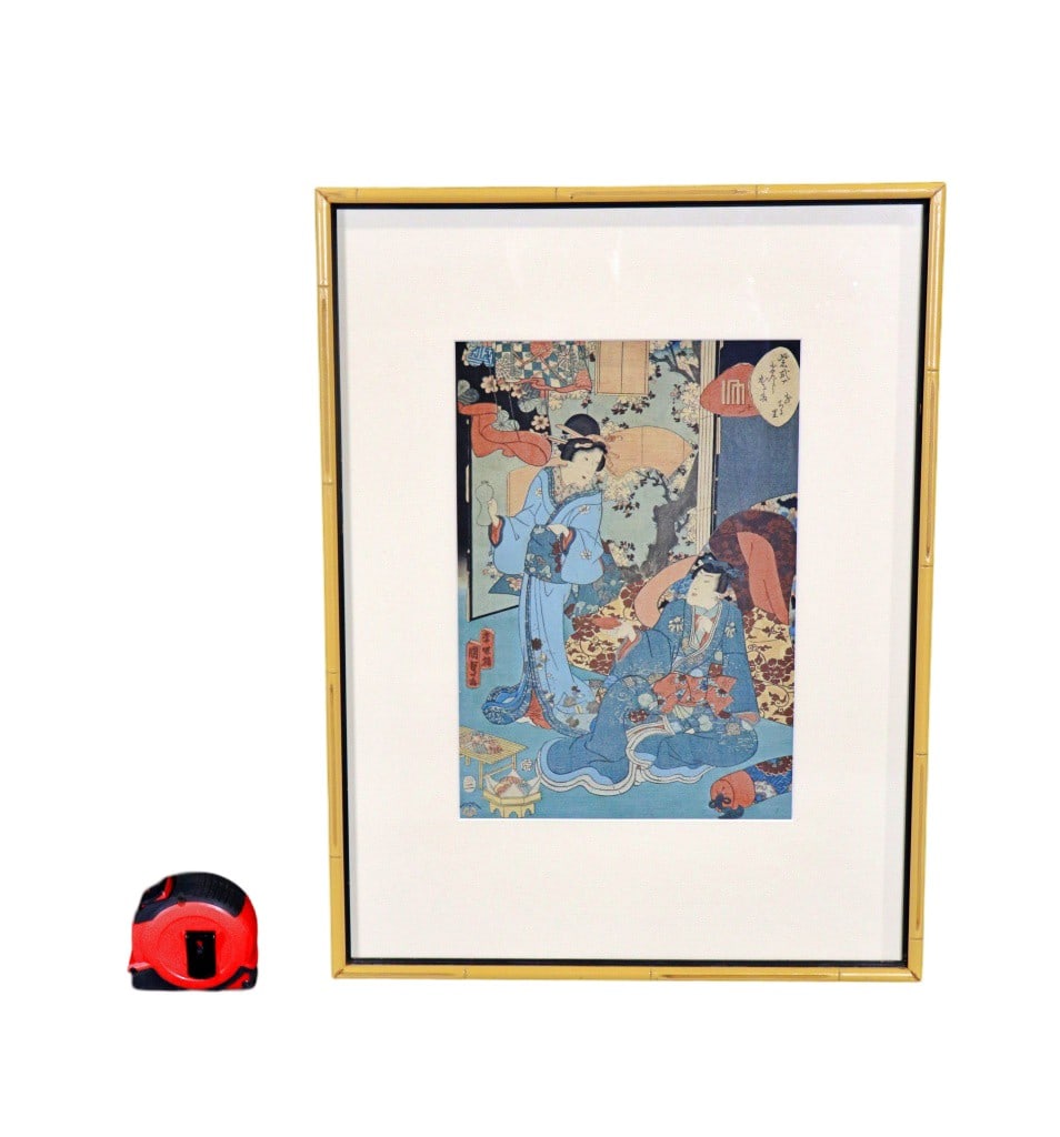 JAPANESE WOOD BLOCK PRINT: Wood block. Framed measures 20 3/4" h x 15 3/4" w x 3/4" d. Unframed measures 12 1/2" h x 8 3/4" w.