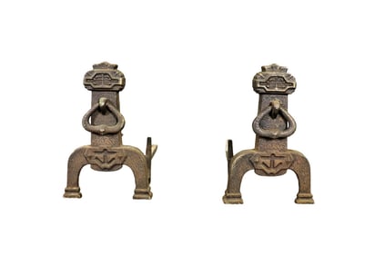 PAIR WROUGHT IRON ANDIRONS