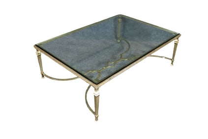 LOUIS XIV STYLE SILVER LEAF GLASS TOP COFFEE TABLE