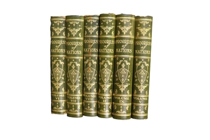 6 PROGRESS OF NATIONS LEATHER BOUND BOOKS