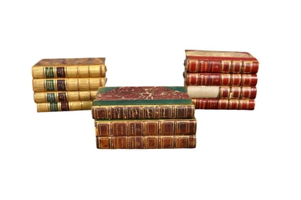 4 SCOTT'S WAVERLY NOVELS 4 BRITISH POETS & 3 SCOTT'S WORKS LEATHER BOUND BOOKS