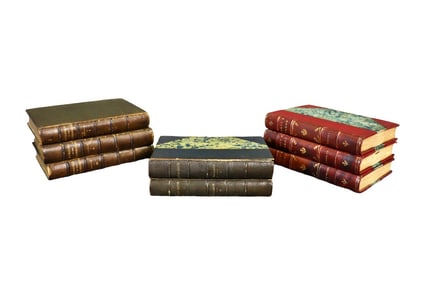 2 BEN HUR 3 MEMOIRS OF THE PRETENDERS & 3 SCOTT'S POEMS LEATHER BOUND BOOKS