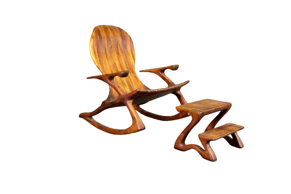 WALNUT ROCKING CHAIR & FOOTSTOOL (1 of 9)