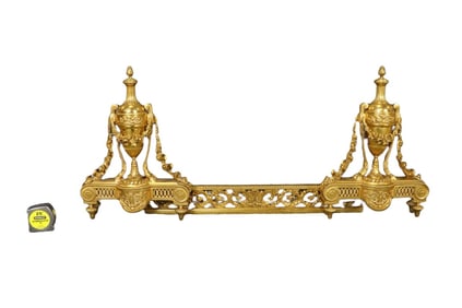 NEOCLASSICAL STYLE FIREPLACE FENDER & ANDIRONS