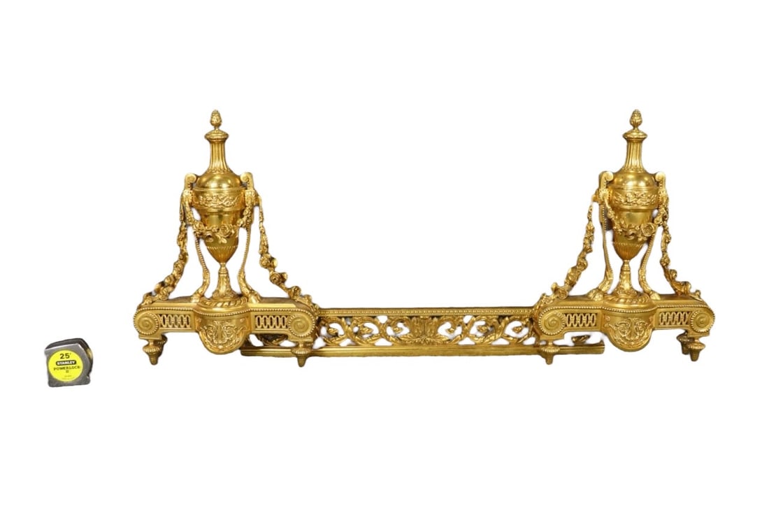 NEOCLASSICAL STYLE FIREPLACE FENDER & ANDIRONS (1 of 12)