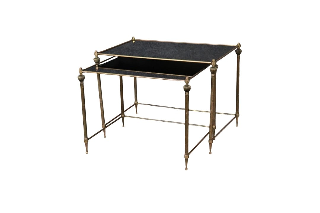 2 BRASS & SMOKED GLASS NESTING TABLES (1 of 9)
