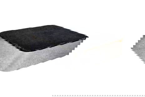 MODERN CHROME & SMOKE GLASS TOP COFFEE TABLE: Chrome wrapped frame. Smoked glass top. 13 1/4" h x 34 3/4" w x 34 5/8" d.