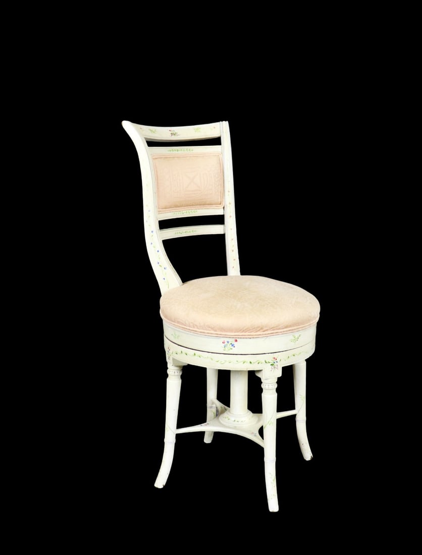 REGENCY PAINT DECORATED SWIVEL VANITY CHAIR (1 of 11)