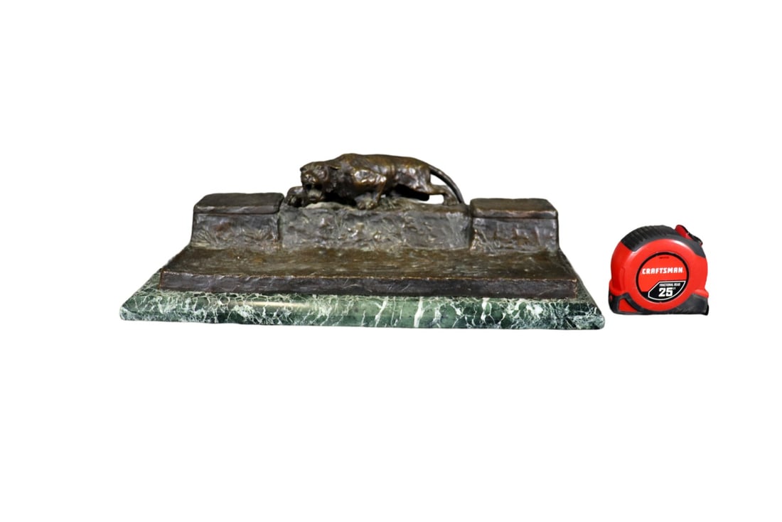 SIGNED MARTIN BRONZE LION FIGURALDOUBLE INK WELL (1 of 9)