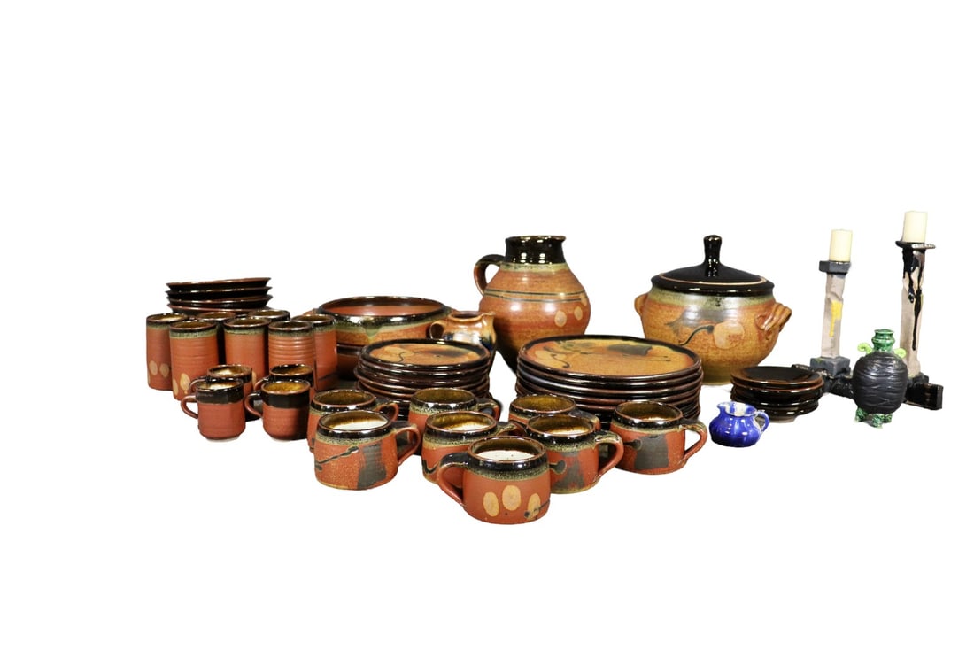 SIGNED MAISHE DICKMAN STONEWARE POTTERY, PR CONCRETE CANDLESTICKS & PORCELAIN (1 of 20)