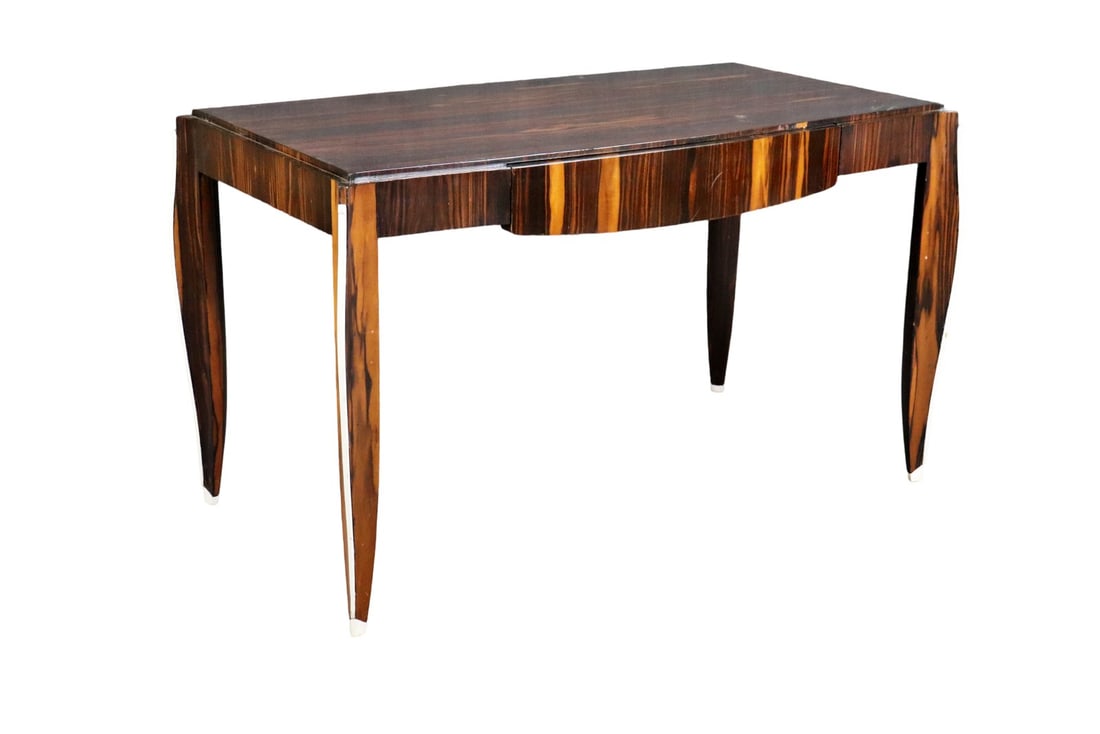 RUHLMAN MACASSAR STYLE WOOD DESK: Rosewood. One drawer. 28 3/4" h x 49 1/2" w x 24 3/4" d.