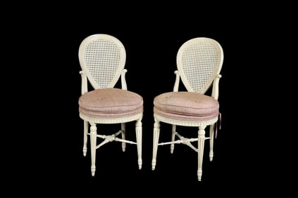 PAIR LOUIS XV STYLE CANE BACK BOUDOIR CHAIRS