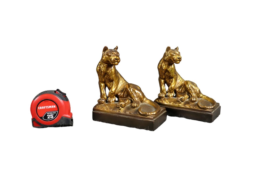 PAIR PAUL HERZEL BRONZE LION FIGURAL BOOKENDS (1 of 9)