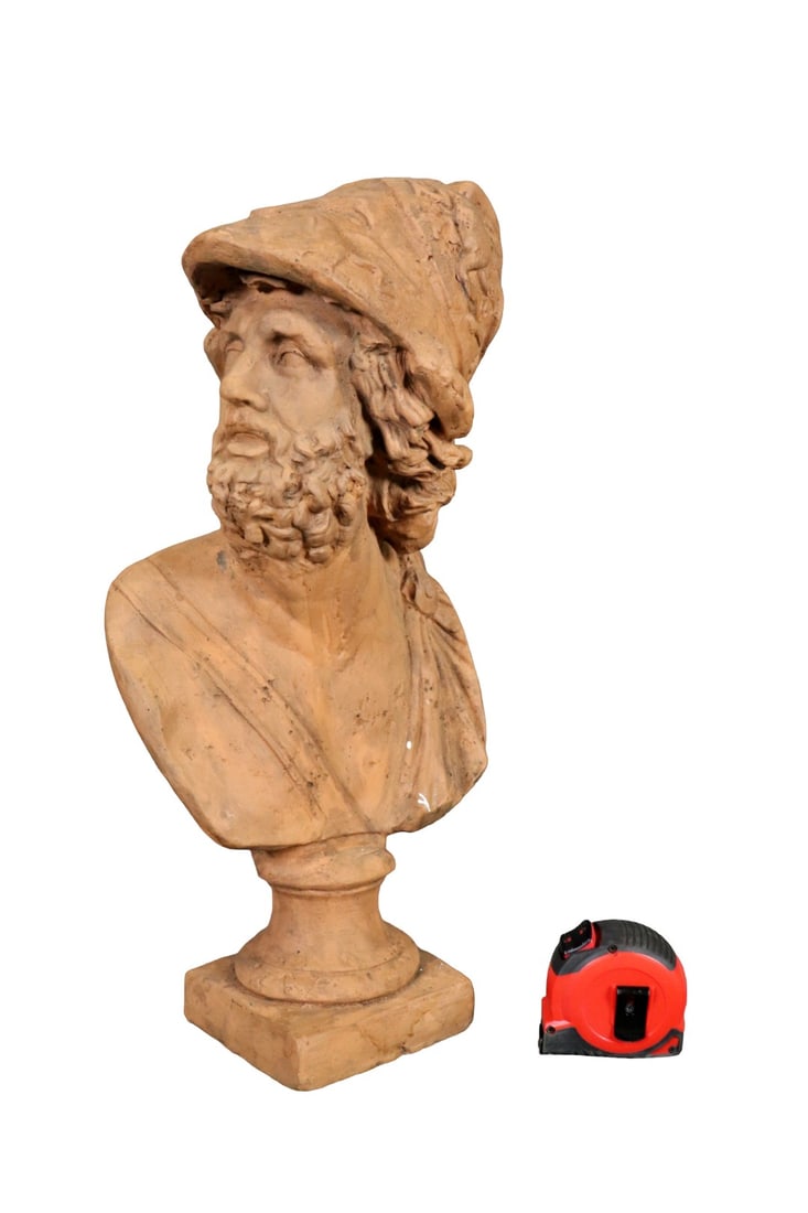 ANTIQUE ROMAN TERRACOTTA BUST: Terracotta. 21" h x 12 1/4" w x 7 1/2" d.
