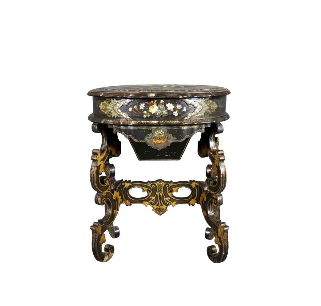 ENGLISH OVAL MOTHER OF PEARL INLAID TILT TOP TABLE (1 of 14)