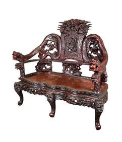 CHINESE TEAKWOOD CARVED LOVESEAT