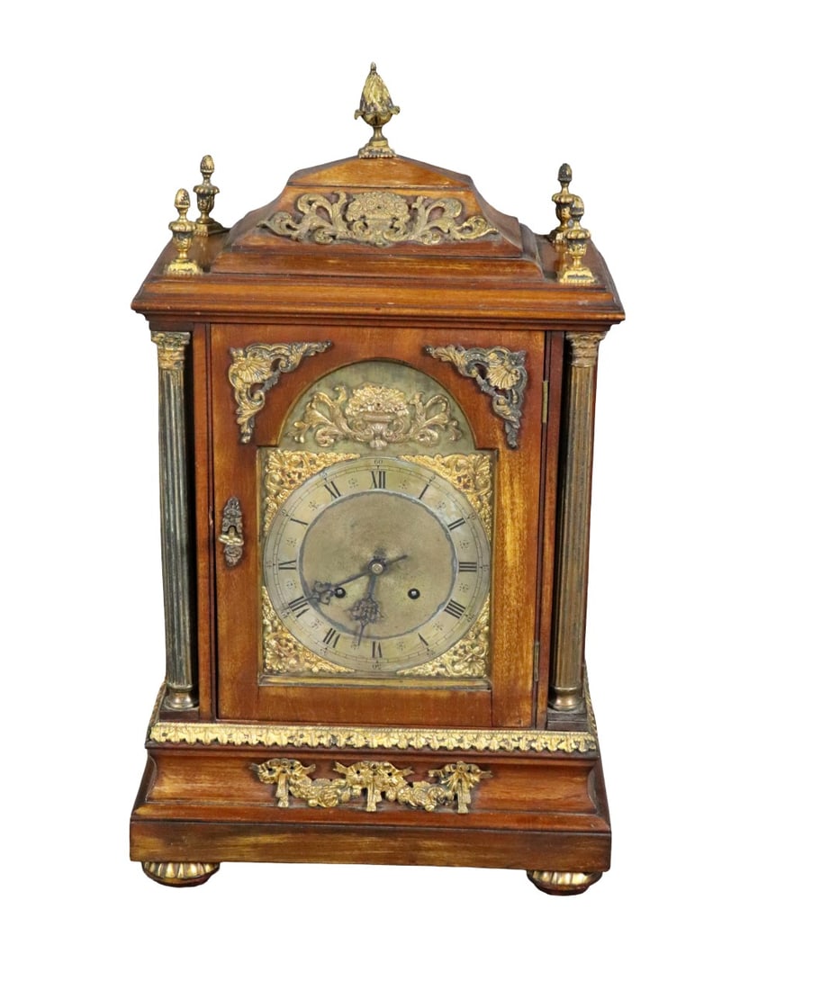 MAHOGANY WOOD BRACKET BRONZE MOUNTED CLOCK (1 of 14)