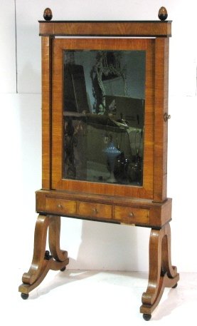 ANTIQUE BIEDERMEIER CHEVAL MIRROR: Good condition with various small veneer damages. 70"h. x 33 1/2"w. x 23 1/4"d.