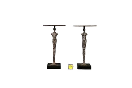 PAIR BRONZE FIGURAL COCKTAIL TABLES MANNER GIACOMETTI