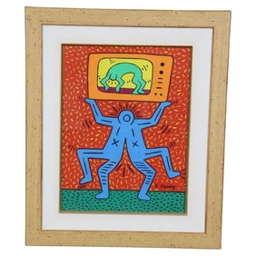 KEITH HARING STYLE MID CENTURY MODERN FRAMED PAINTING
