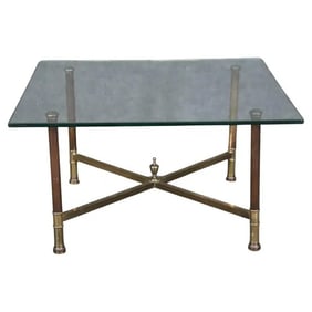 SIGNED MAISON JANSEN PARIS REGENCY STYLE BRASS GLASS TOP COFFEE TABLE