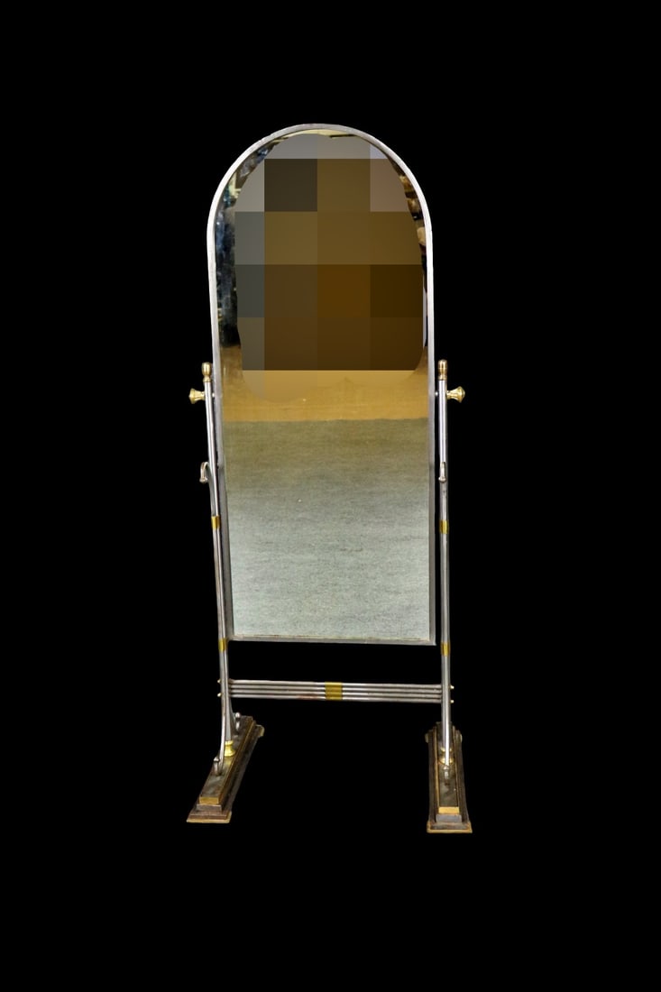 STEEL & BRASS CHEVAL MIRROR (1 of 9)
