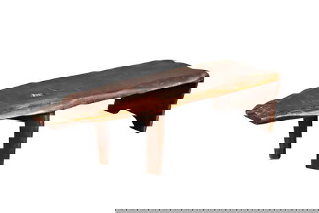 NAKASHIMA STYLE STUDIO COFFEE TABLE: Walnut. 15" h x 59 1/2" w x 21" d.
