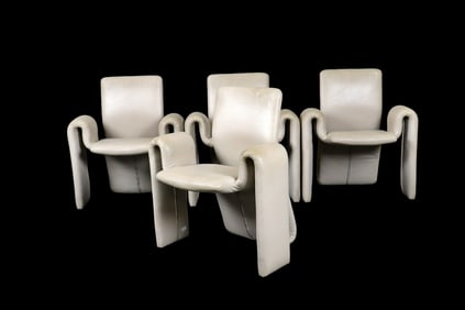 4 STEVE LEONARD FOR BRAYTON INTERNATIONAL LEATHER DINING CHAIRS