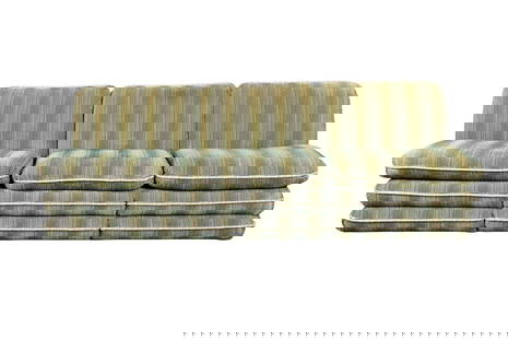 MID CENTURY MODERN UPHOLSTERED SOFA: Upholstered. 33" h x 96" w x 36 1/2" d. Seat height 20".