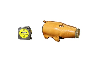 VINTAGE HAND CRAFTED PIGGY BANK WRAPPED IN LEATHER