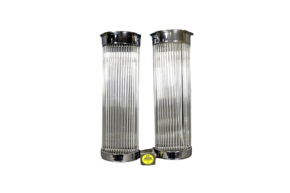 PAIR ART DECO CHROME & GLASS ROD WALL SCONCES